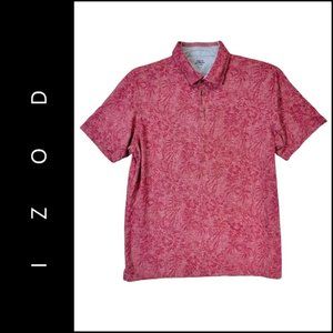 Izod Saltwater Men Relaxed Classic Short Sleeve Polo Shirt Floral Size Large Red